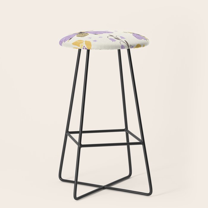 Honey Bees and Flowers - Yellow and Lavender Purple Stool Gallery Image 1