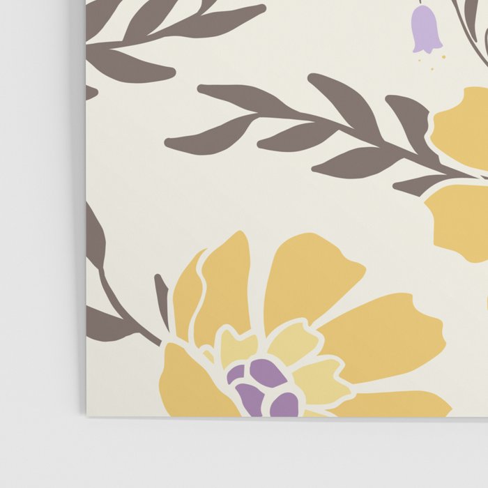 Honey Bees and Flowers - Yellow and Lavender Purple Poster Gallery Image 3