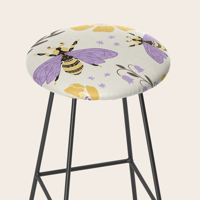 Honey Bees and Flowers - Yellow and Lavender Purple Stool Gallery Image 2