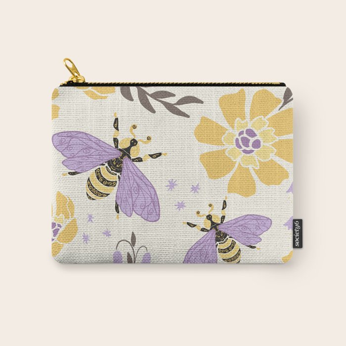 Honey Bees and Flowers - Yellow and Lavender Purple Carry All Pouch Gallery Image 1