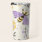 Honey Bees and Flowers - Yellow and Lavender Purple Travel Mug Gallery Image 3