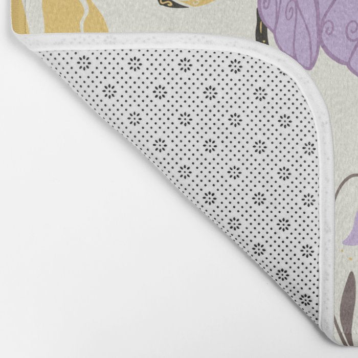 Honey Bees and Flowers - Yellow and Lavender Purple Bath Mat Gallery Image 2