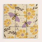 Honey Bees and Flowers - Yellow and Lavender Purple Wood Wall Art Gallery Image 1
