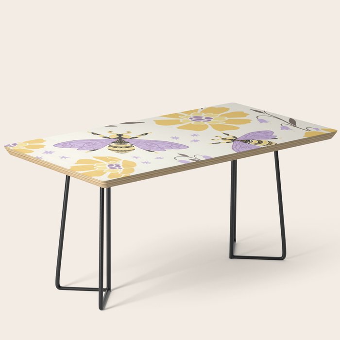 Honey Bees and Flowers - Yellow and Lavender Purple Coffee Table Gallery Image 1