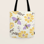 Honey Bees and Flowers - Yellow and Lavender Purple Tote Bag Gallery Image 1