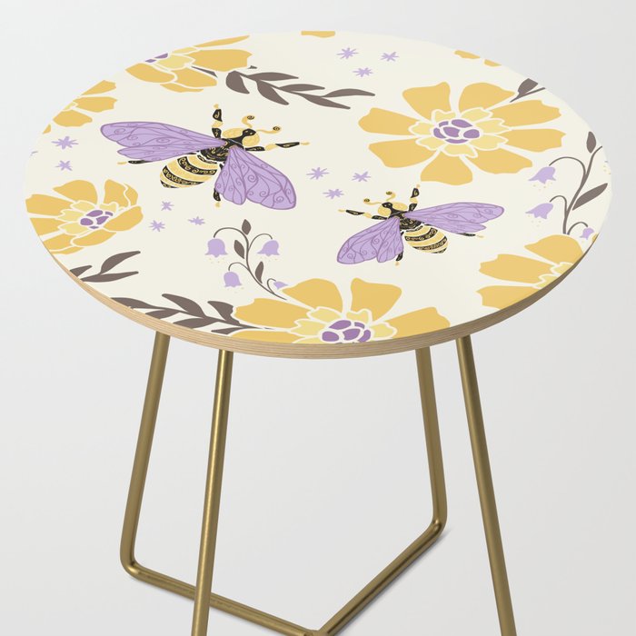 Honey Bees and Flowers - Yellow and Lavender Purple Side Table Gallery Image 2