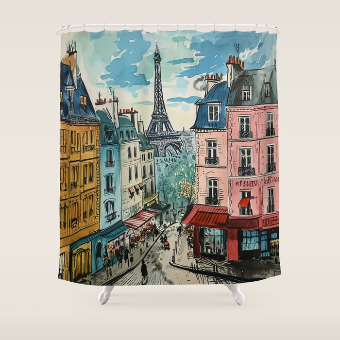 Paris Illustration Shower Curtain Gallery Image 1