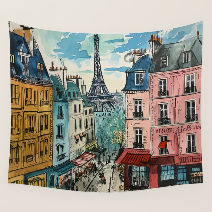 Paris Illustration Wall Tapestry Gallery Image 4