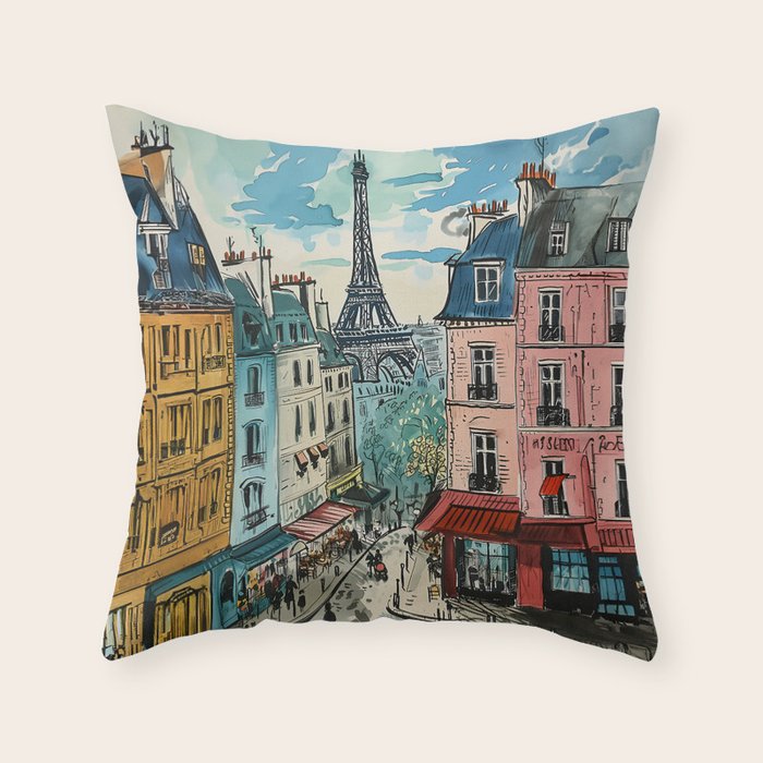 Paris Illustration Throw Pillow Gallery Image 1