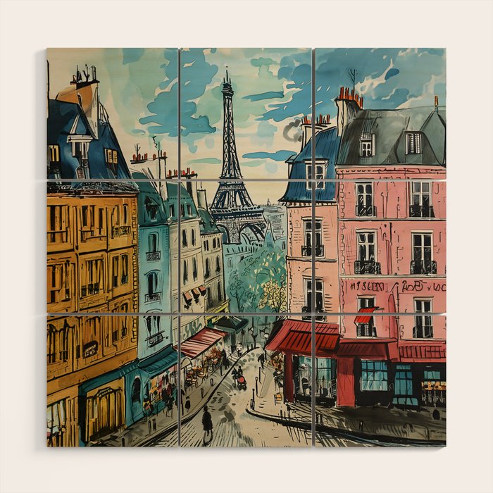 Paris Illustration Wood Wall Art Gallery Image 1
