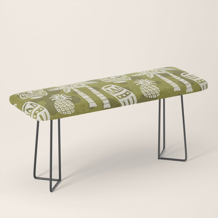 Retro Mid Century Modern Tiki Pattern 523 Olive Green Bench Gallery Image 1