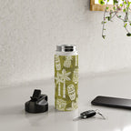 Retro Mid Century Modern Tiki Pattern 523 Olive Green Water Bottle Gallery Image 4