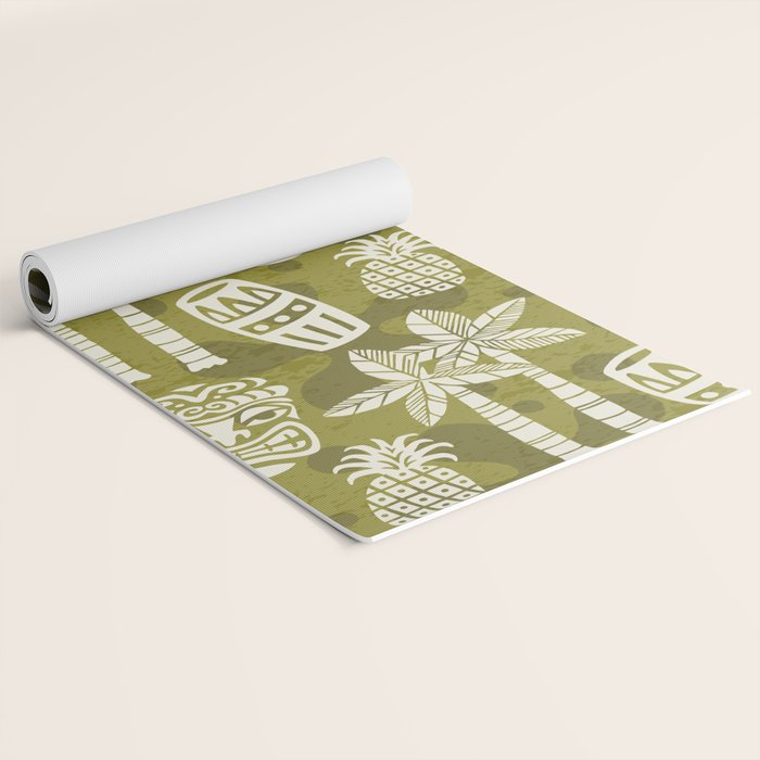 Retro Mid Century Modern Tiki Pattern 523 Olive Green Yoga Mat Gallery Image 2