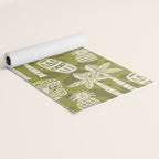 Retro Mid Century Modern Tiki Pattern 523 Olive Green Yoga Mat Gallery Image 2