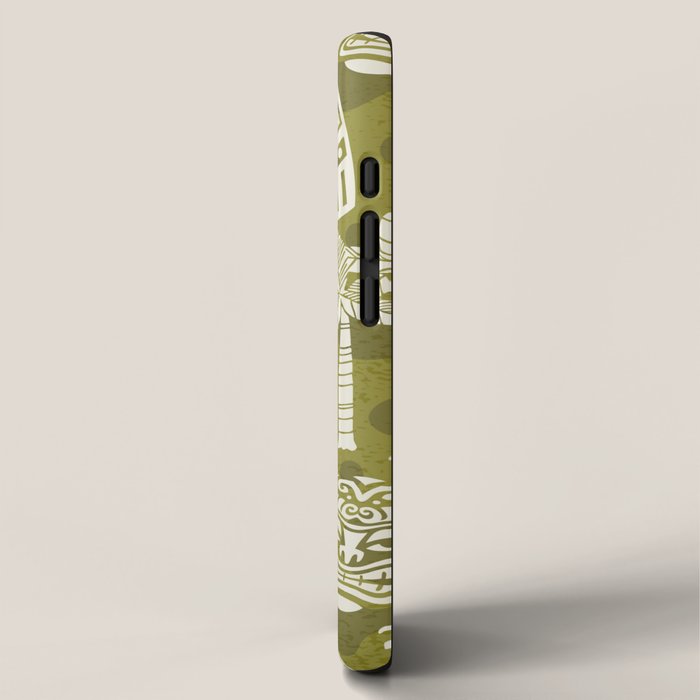 Retro Mid Century Modern Tiki Pattern 523 Olive Green iPhone Case Gallery Image 2