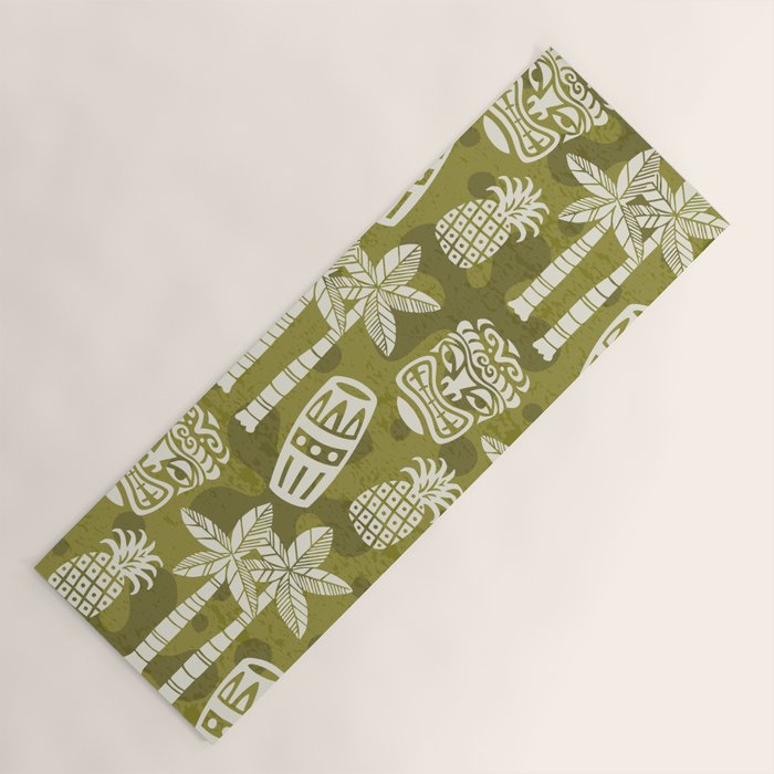 Retro Mid Century Modern Tiki Pattern 523 Olive Green Yoga Mat Gallery Image 1