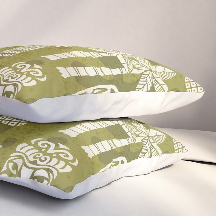Retro Mid Century Modern Tiki Pattern 523 Olive Green Pillow Sham Gallery Image 3