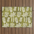 Retro Mid Century Modern Tiki Pattern 523 Olive Green Outdoor Rug Gallery Image 1