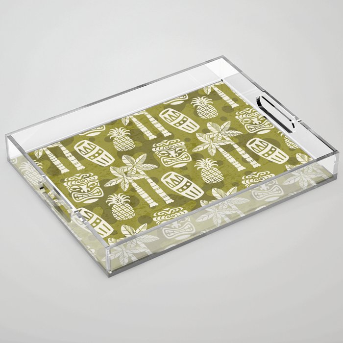 Retro Mid Century Modern Tiki Pattern 523 Olive Green Acrylic Tray Gallery Image 1