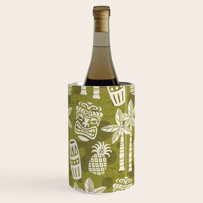 Retro Mid Century Modern Tiki Pattern 523 Olive Green Wine Chiller Gallery Image 2