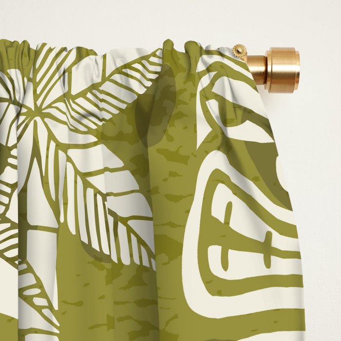 Retro Mid Century Modern Tiki Pattern 523 Olive Green Window Curtain Gallery Image 2