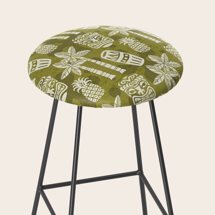 Retro Mid Century Modern Tiki Pattern 523 Olive Green Stool Gallery Image 2