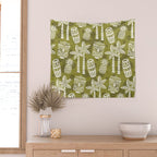 Retro Mid Century Modern Tiki Pattern 523 Olive Green Wall Tapestry Gallery Image 2