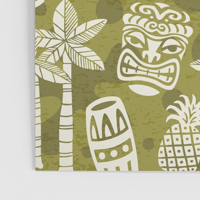 Retro Mid Century Modern Tiki Pattern 523 Olive Green Poster Gallery Image 3
