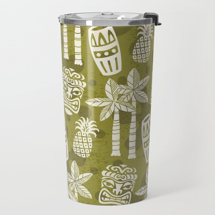 Retro Mid Century Modern Tiki Pattern 523 Olive Green Travel Mug Gallery Image 2