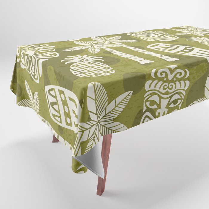 Retro Mid Century Modern Tiki Pattern 523 Olive Green Tablecloth Gallery Image 1