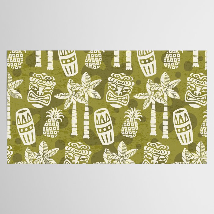 Retro Mid Century Modern Tiki Pattern 523 Olive Green Tablecloth Gallery Image 2