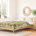 Retro Mid Century Modern Tiki Pattern 523 Olive Green Duvet Cover Gallery Image 2