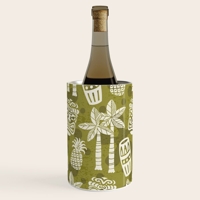 Retro Mid Century Modern Tiki Pattern 523 Olive Green Wine Chiller Gallery Image 3