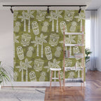 Retro Mid Century Modern Tiki Pattern 523 Olive Green Wall Mural Gallery Image 1