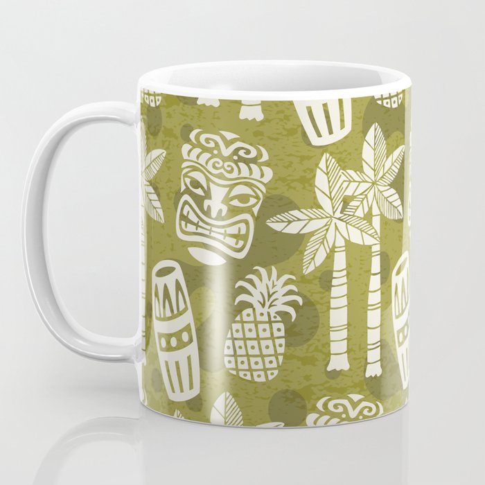Retro Mid Century Modern Tiki Pattern 523 Olive Green Coffee Mug Gallery Image 3