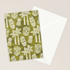 Retro Mid Century Modern Tiki Pattern 523 Olive Green Stationery Card Gallery Image 2