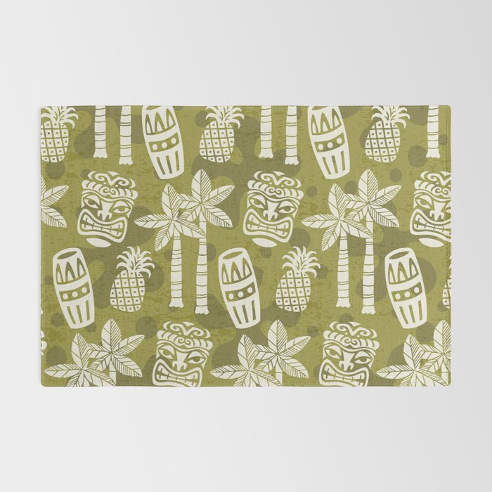Retro Mid Century Modern Tiki Pattern 523 Olive Green Rug Gallery Image 2