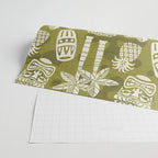 Retro Mid Century Modern Tiki Pattern 523 Olive Green Wrapping Paper Gallery Image 2
