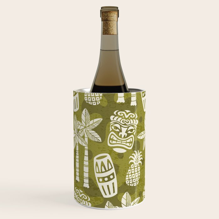 Retro Mid Century Modern Tiki Pattern 523 Olive Green Wine Chiller Gallery Image 1