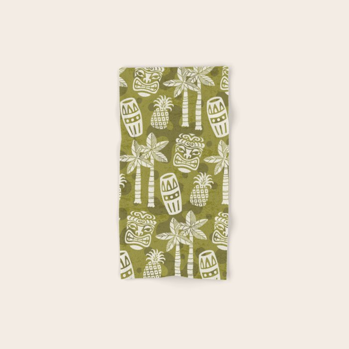Retro Mid Century Modern Tiki Pattern 523 Olive Green Bath Towel Gallery Image 1