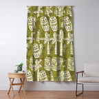 Retro Mid Century Modern Tiki Pattern 523 Olive Green Window Curtain Gallery Image 5