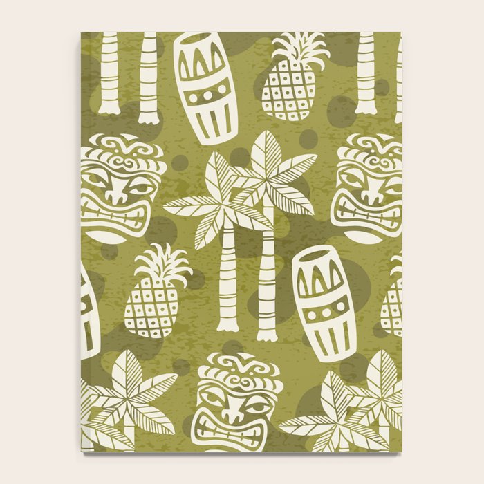 Retro Mid Century Modern Tiki Pattern 523 Olive Green Notebook Gallery Image 4