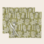 Retro Mid Century Modern Tiki Pattern 523 Olive Green Placemat Gallery Image 1