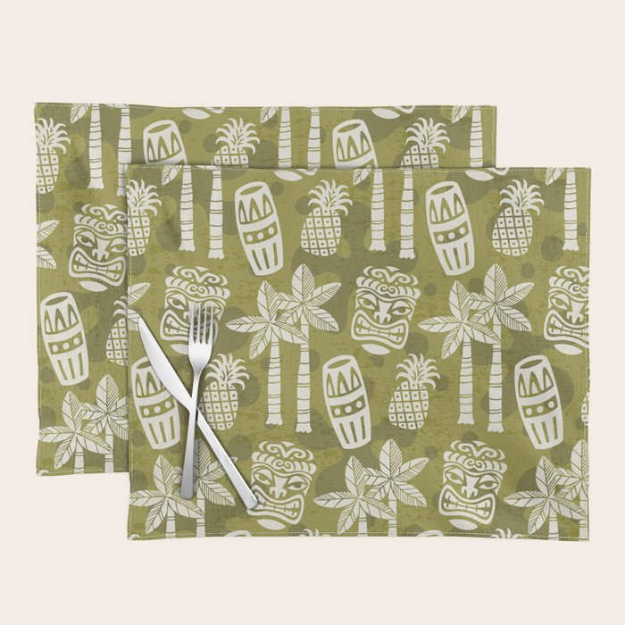 Retro Mid Century Modern Tiki Pattern 523 Olive Green Placemat Gallery Image 1