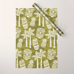 Retro Mid Century Modern Tiki Pattern 523 Olive Green Wrapping Paper Gallery Image 1