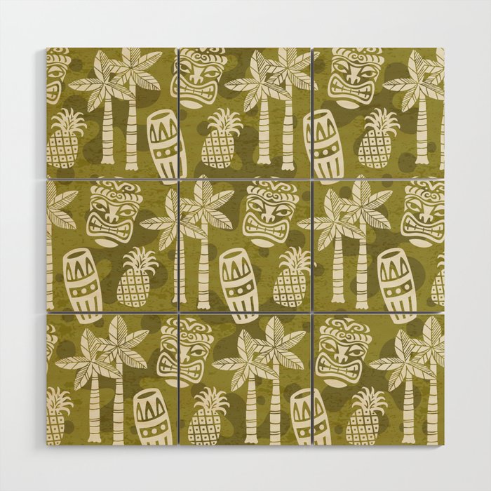 Retro Mid Century Modern Tiki Pattern 523 Olive Green Wood Wall Art Gallery Image 1