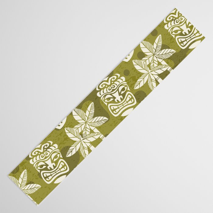 Retro Mid Century Modern Tiki Pattern 523 Olive Green Table Runner Gallery Image 3