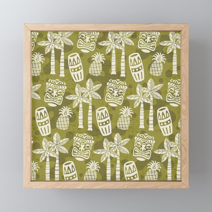Retro Mid Century Modern Tiki Pattern 523 Olive Green Mini Art Print Gallery Image 1