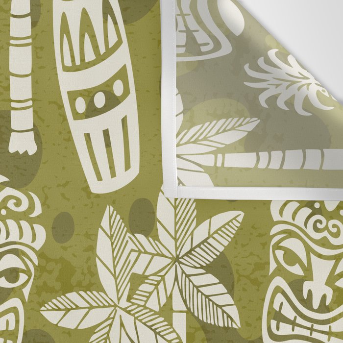 Retro Mid Century Modern Tiki Pattern 523 Olive Green Wall Tapestry Gallery Image 3