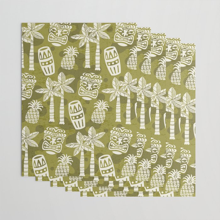 Retro Mid Century Modern Tiki Pattern 523 Olive Green Wrapping Paper Gallery Image 3